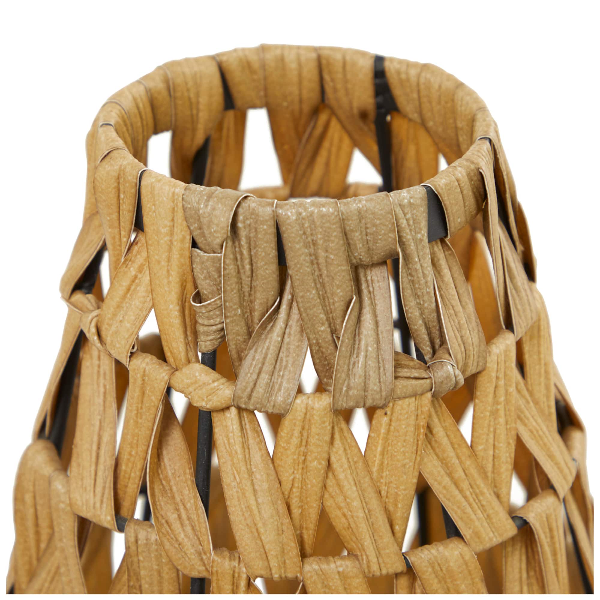 30" Light Brown Plastic Rattan Handmade Candle Lantern with Wrapped Zig Zag Design
